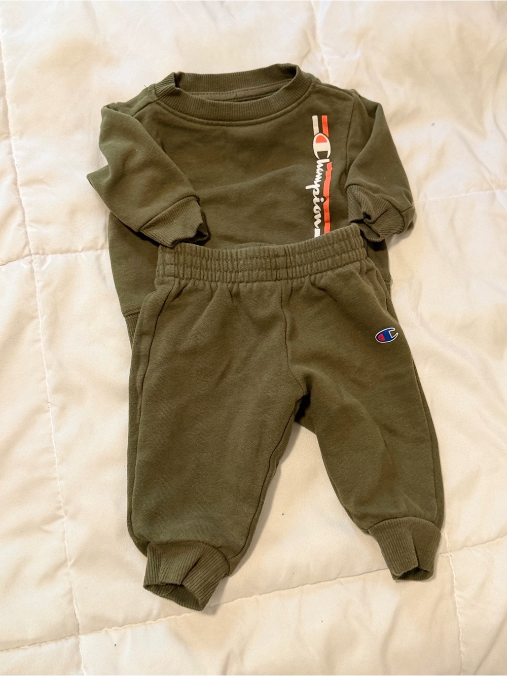 Champion Olive Green Kids Sweatpants with Logo Accent
